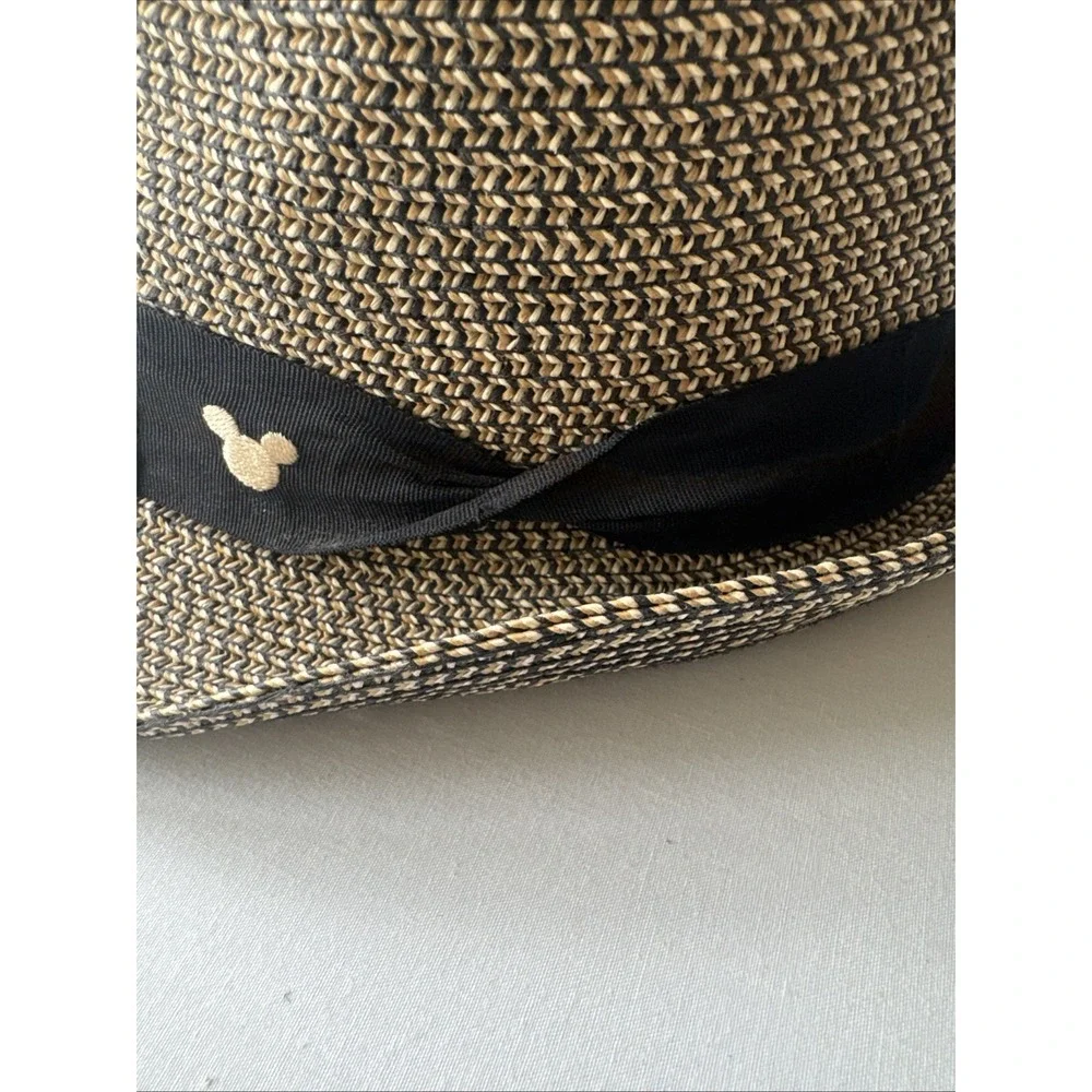 Disney Parks Mickey Mouse Woven Straw Fedora Hat Tan Black Adult Authentic